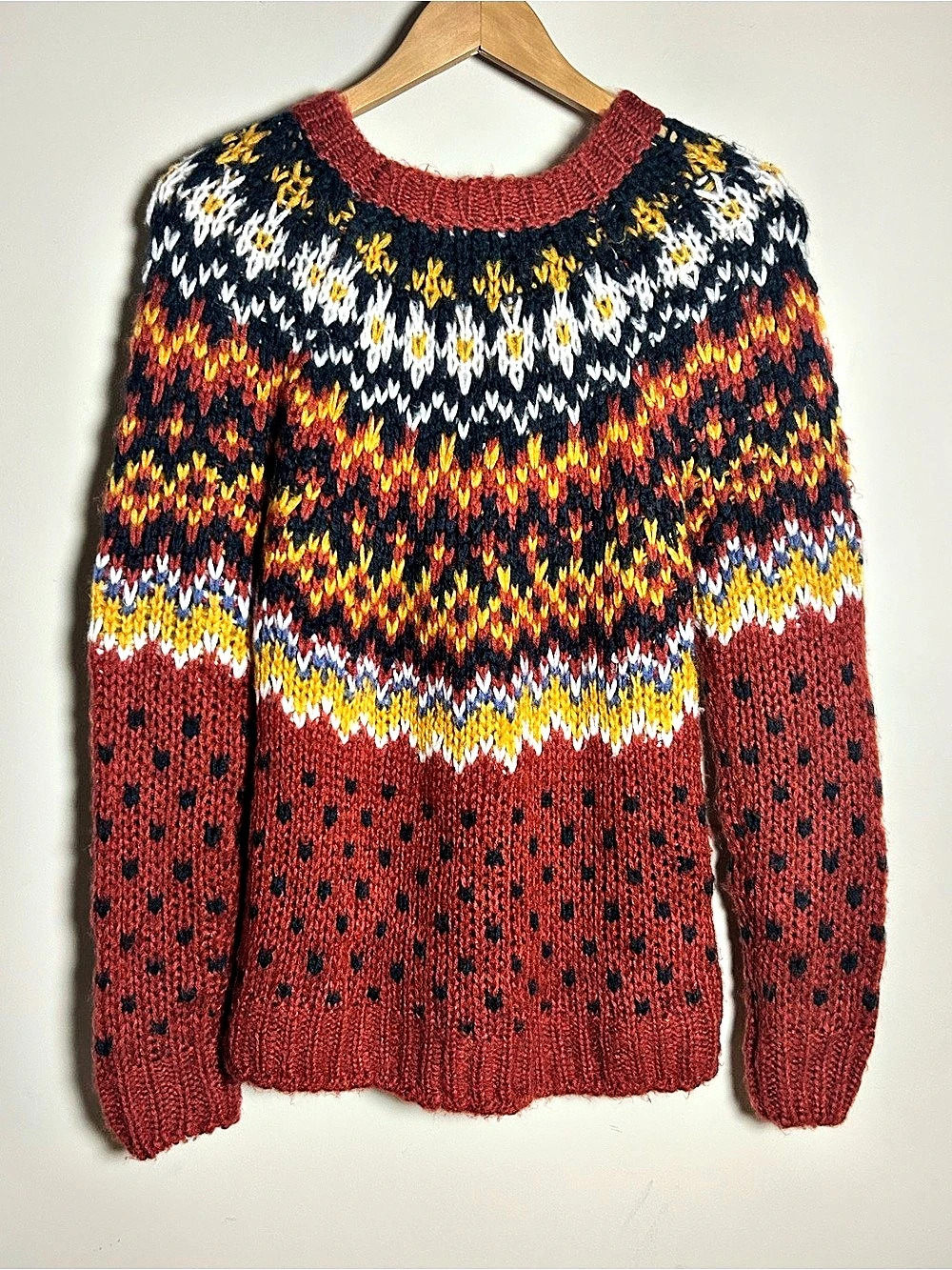 Forever 21 Geometric Knit Sweater Red & Black Medium